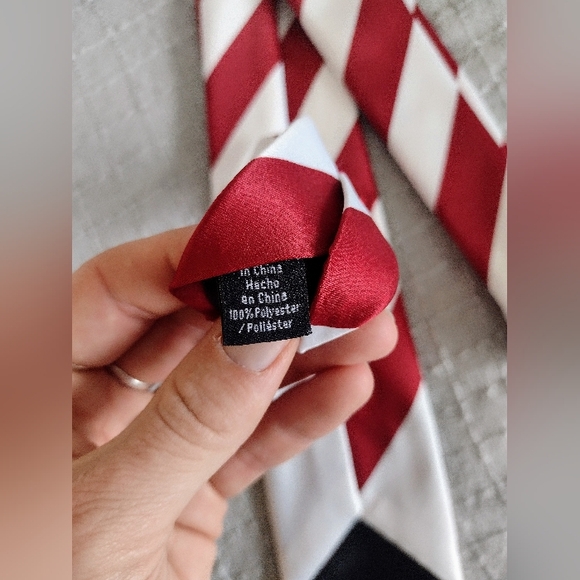 LIKE NEW Funny Elf & Reindeer Christmas or Holiday Tie, Red & White Stripes - Picture 6 of 6